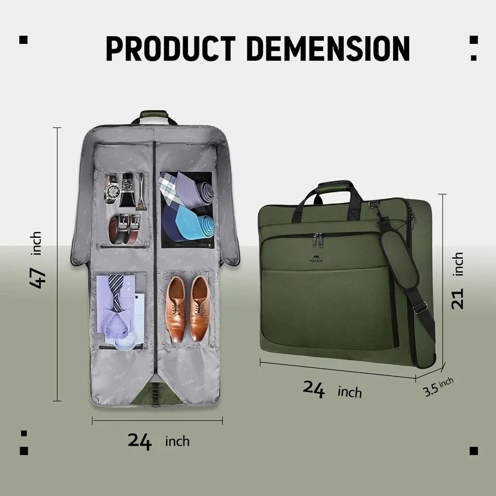 MATEIN Foldable Carry On Large‎ Double Layer Suit Bag Shoulder Strap GREEN